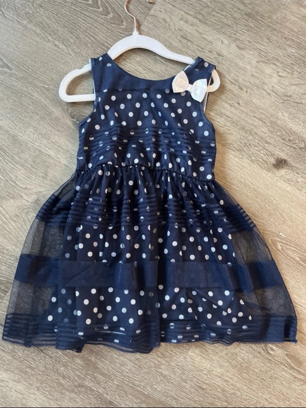 healthtex Navy Polka Dot Tulle Party Dress with Bow Accent
